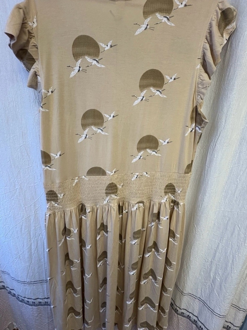 Kate Quinn-PLUS size-Bamboo-Smocked-Crane/Sunset print Plunge Sun dress-NEW-1X - Picture 7 of 10
